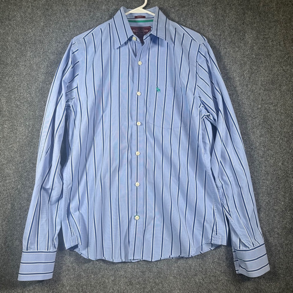 Abercrombie & Fitch Muscle Fit Button Down Shirt Mens Large Blue Striped Vintage